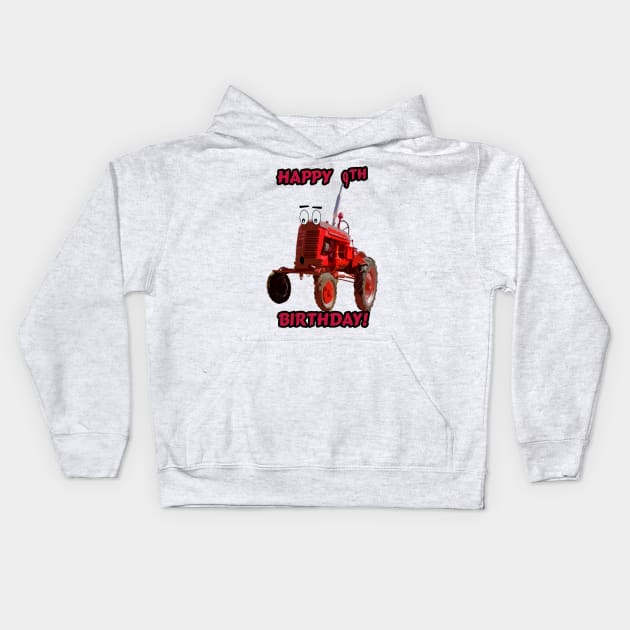 Happy 9th Birthday tractor design Kids Hoodie by seadogprints